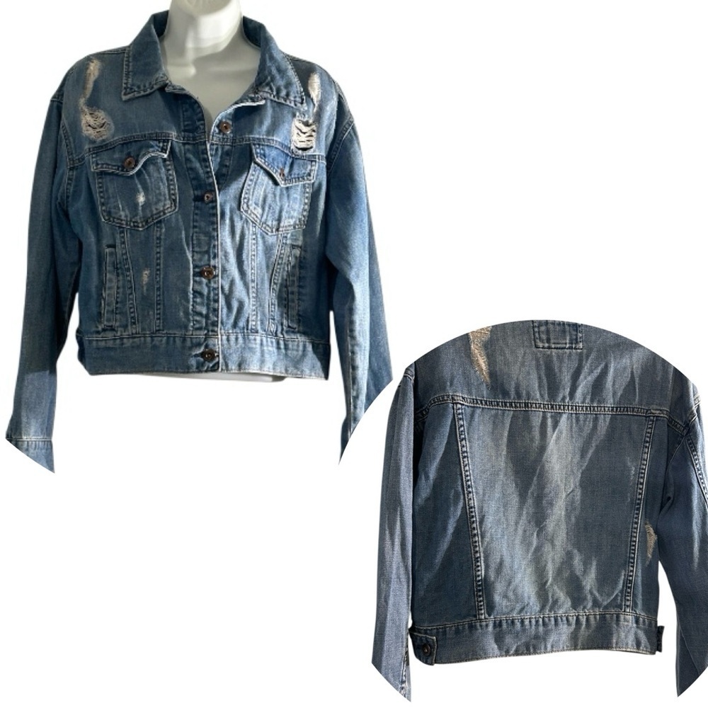 Forever 21 Distressed Blue Denim Jacket, size S - Picture 3 of 5